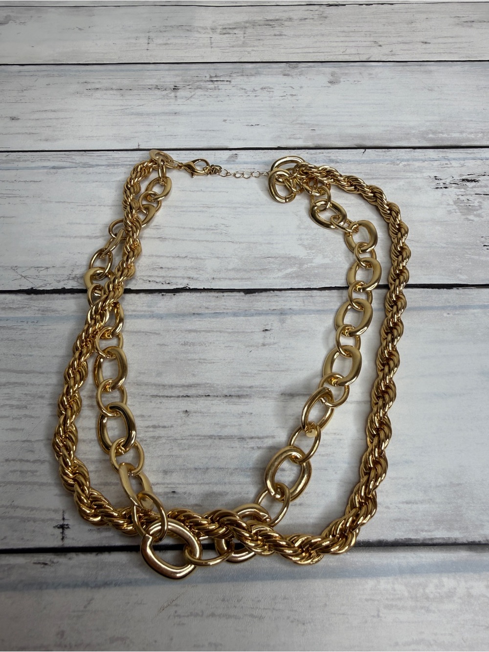 Layered Gold Chain Necklace with Mixed Link Design